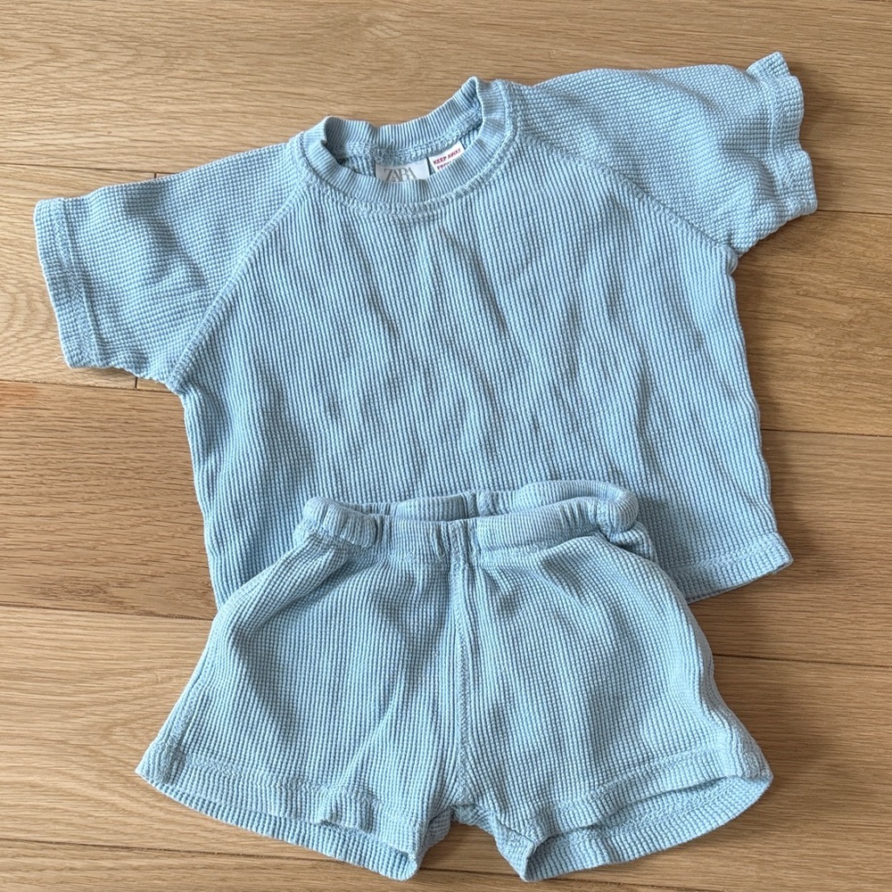 Zara Soft Blue waffle knit set